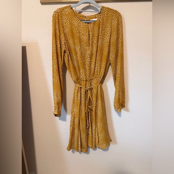 Emma & Michele Dresses & Skirts - Emma & Michele Mustard Yellow Polka Dot Long Sleeve Tie-Waist Dress